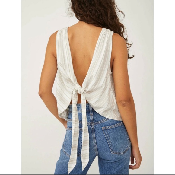 FREE PEOPLE BY MY SIDE STRIPED SLEEVELESS BLOUSE beige size XS - Picture 3 of 10